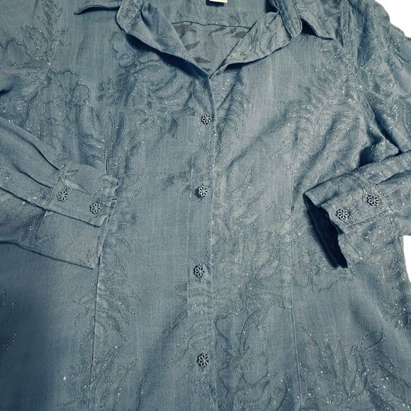 Vintage Sag Harbor Blue Semi sheer glittery long sleeve shirt size 16 - Picture 10 of 15